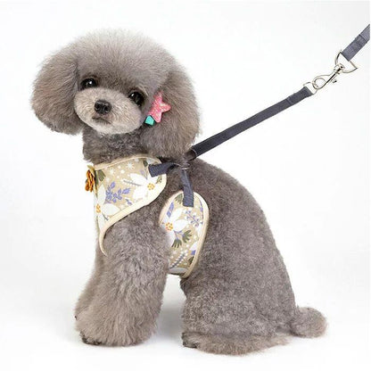 新商品プロモーション，数量限定 犬 ハーネス リード付 ペット 服 フラワー コサージュ ウェアハーネス 胴輪 キャット ドッグ メッシュ リボン ラインストーン犬 ハーネス