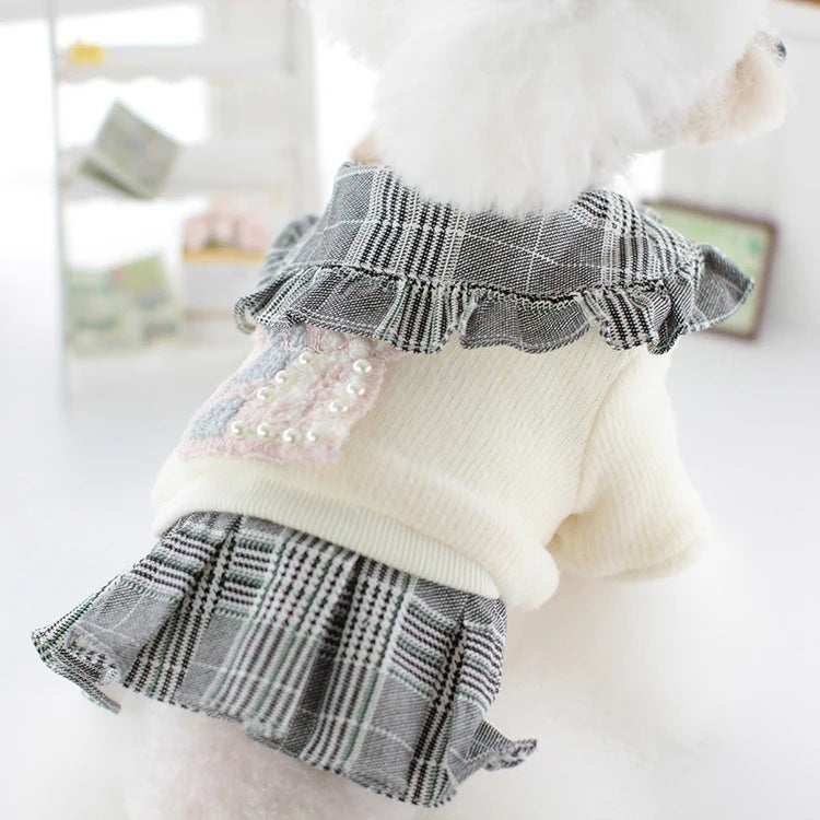 犬服ペット犬冬カレッジスタイルスーツ猫スカートテディビションプードル冬服新品！