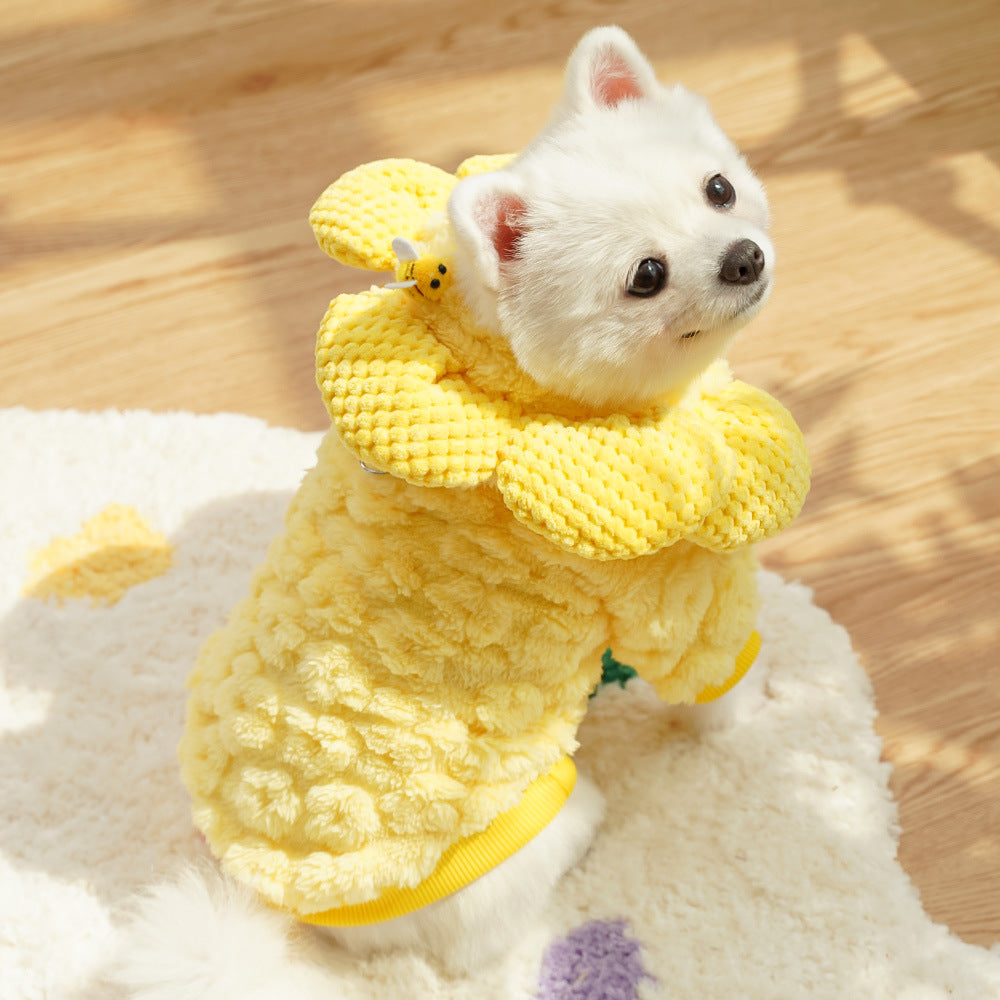 人気犬の服ペット秋冬服用品新作ひまわり帽子中綿入り