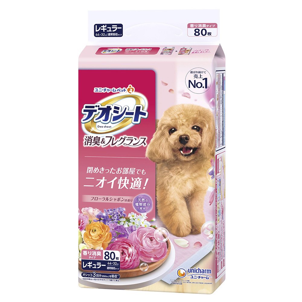 <a href="https://www.qoo10.jp/gmkt.inc/Search/brand.aspx?brandno=77536" target="_blank" class="title_brand" id="btn_brand" title="デオシート">デオシート</a>ペットシーツ　消臭＆フレグランス　フローラルシャボンの香り　レギュラー　８０枚　ＣＲＣ40―25―10―05―00