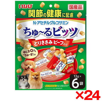 <a href="https://www.qoo10.jp/gmkt.inc/Search/brand.aspx?brandno=77771" target="_blank" class="title_brand" id="btn_brand" title="いなばペットフード">いなばペットフード</a>24個セット ちゅ～るビッツ 関節の健康に配慮 とりささみ ビーフ入り 12g×6袋