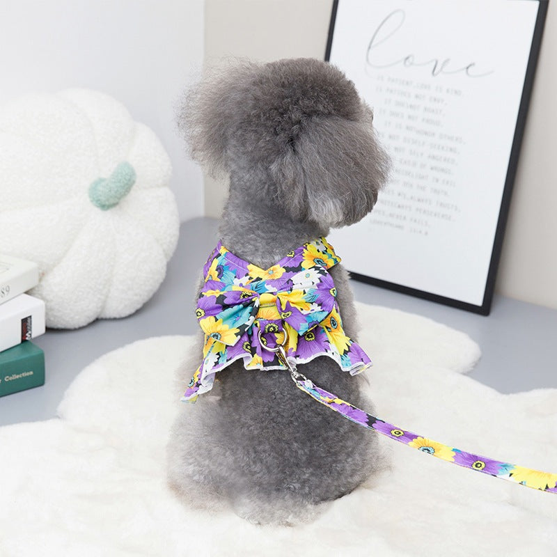 ドレス ドッグ リボン リード キャット ワンピース ウェアハーネス 服 胴輪 犬 ハーネス 付 ペット フラワー