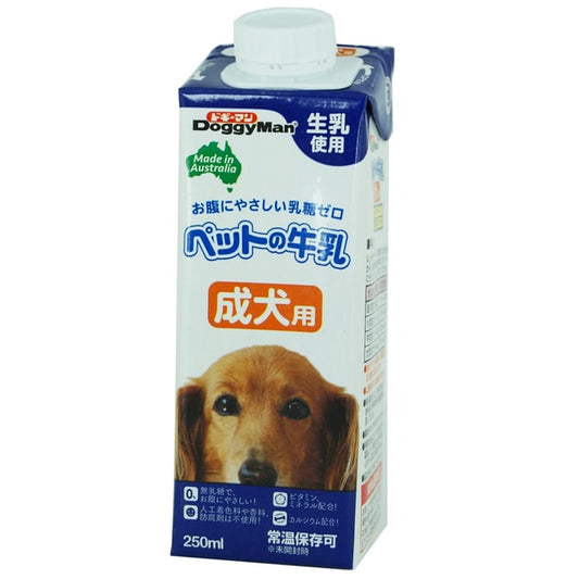 <a href="https://www.qoo10.jp/gmkt.inc/Search/brand.aspx?brandno=25753" target="_blank" class="title_brand" id="btn_brand" title="ドギーマン">ドギーマン</a>ペットの牛乳 成犬用 250ml