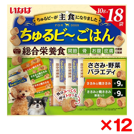 <a href="https://www.qoo10.jp/gmkt.inc/Search/brand.aspx?brandno=77771" target="_blank" class="title_brand" id="btn_brand" title="いなばペットフード">いなばペットフード</a>12個セット いなば ちゅるビ～ごはん ささみ・野菜バラエティ 10g×18袋
