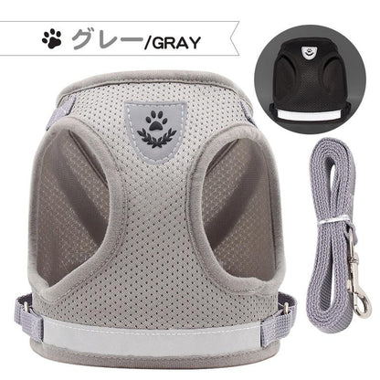 猫 犬 ハーネス リード ペット 胴輪 首輪 猫 ドッグ キャット 散歩 かわいい 新作登場 メッシュ 涼しい 反射板 服 小型犬 中型犬 リードセット お出かけ用 おしゃれ