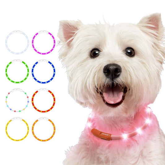 首輪 光る 光る首輪 USB充電式 ペット 猫 LED ライト リード 光 点灯 点滅 蛍光 小型犬 中型犬 大型犬 夜 散歩 安全 事故防止 安全グッズ ペット用品 ドッググッズ 犬用品 便利 簡単