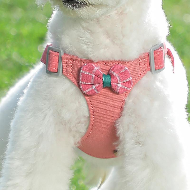 犬 猫 ハーネス リード 胴輪 首輪 2点セット 小型犬 中型犬 脱げない リボン付き 簡単装着 ベスト 抜けない 衝撃吸収 幼犬 うさぎ お散歩
