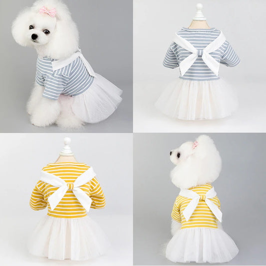 新品 大人気 ペット 服 安い 犬 春 夏 秋 ボーダー ワンピース フリル かわいい 可愛い ハイブランド 猫 ドッグウェア
