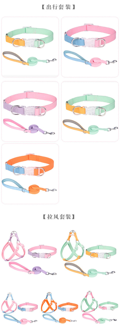 コントラストカラー ペットリーシュ マカロン カラーマッチング ペットチェストストラップ 防爆 赤 犬 リーシュ ヒート ペット