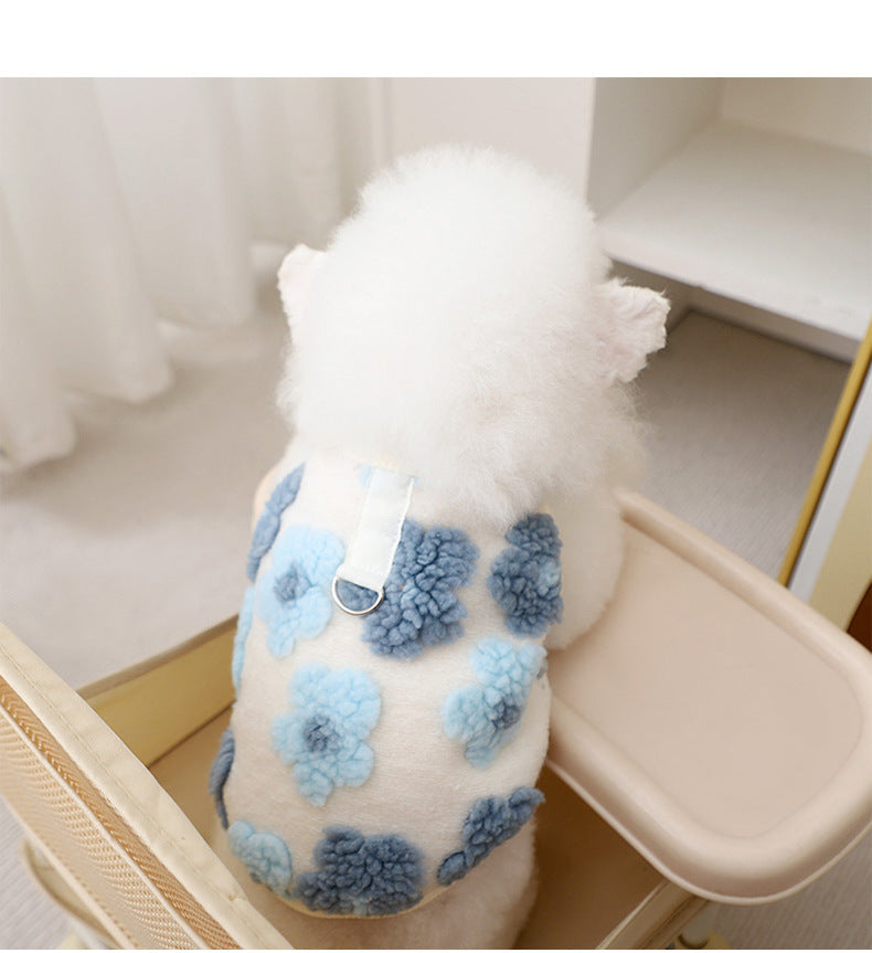 防寒着 人気犬の服ペットベスト冬暖かい綿の服立体花フリースコートノースリーブ