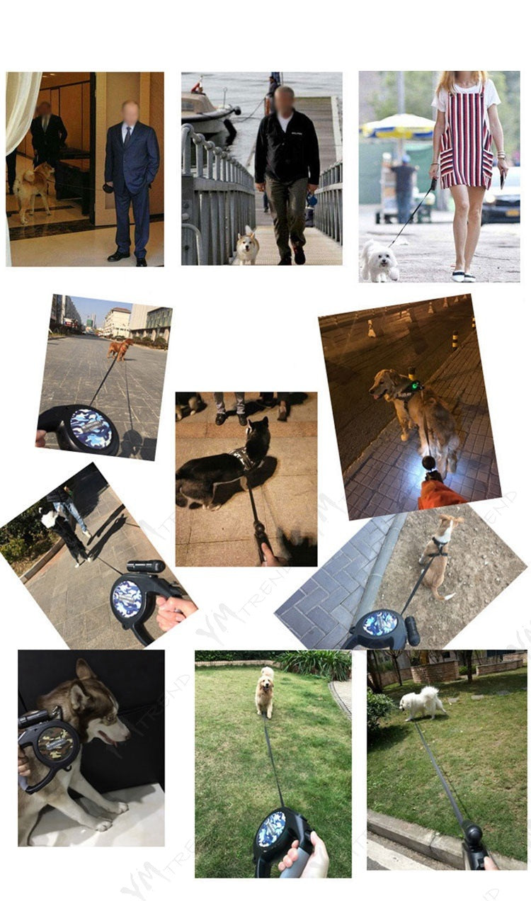 KIMペット用 リード 犬リード 自動伸縮 懐中電灯付き 伸縮 長さ8m LED ライト付き 明るい
