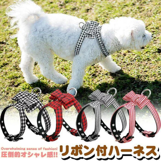 新商品プロモーション，数量限定 犬 猫 ハーネス チェック ペット 服 胴輪 キャット ドッグ リボン犬 猫