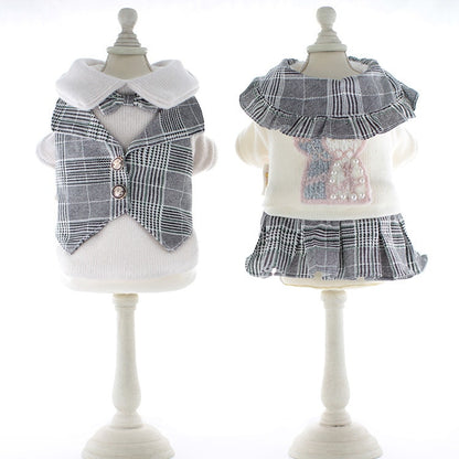 犬服ペット犬冬カレッジスタイルスーツ猫スカートテディビションプードル冬服新品！