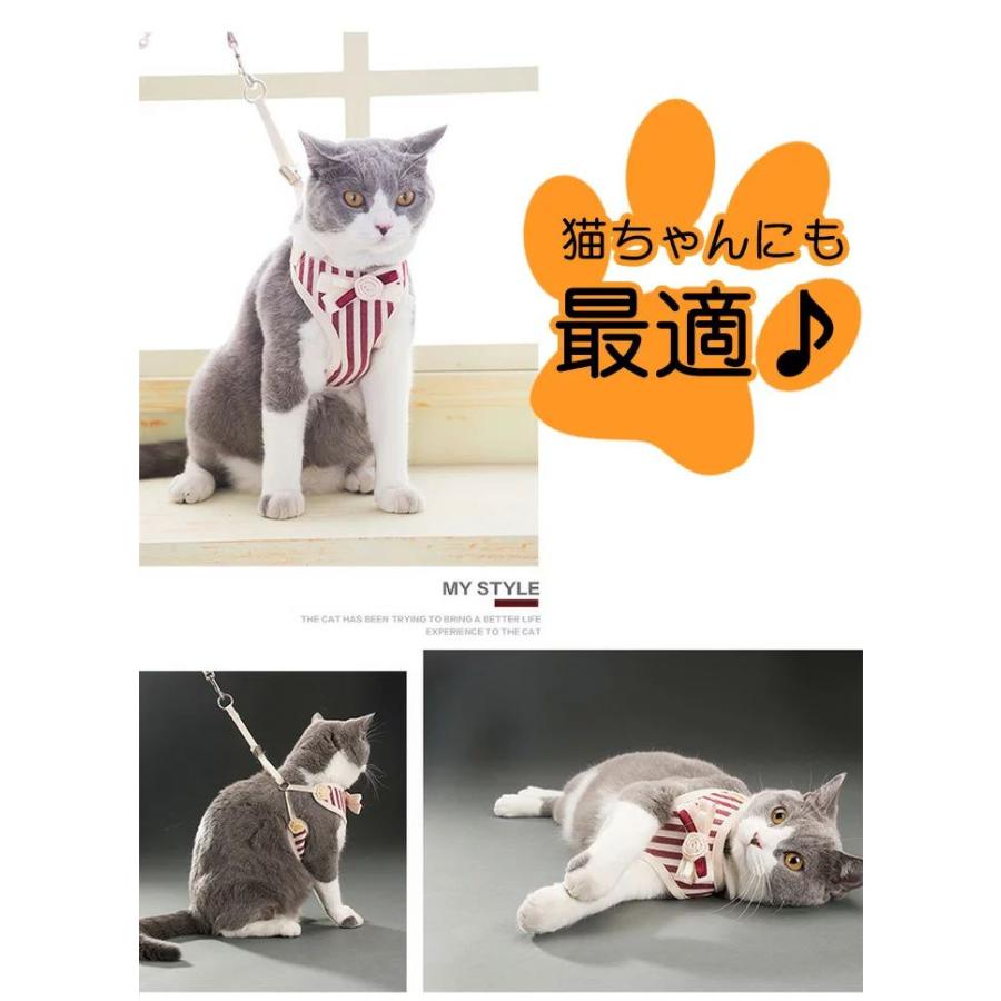 新商品プロモーション，数量限定 犬 猫 ハーネス リード付 ペット 服 リボン ストライプ 胴輪 キャット ドッグ メッシュ犬 猫