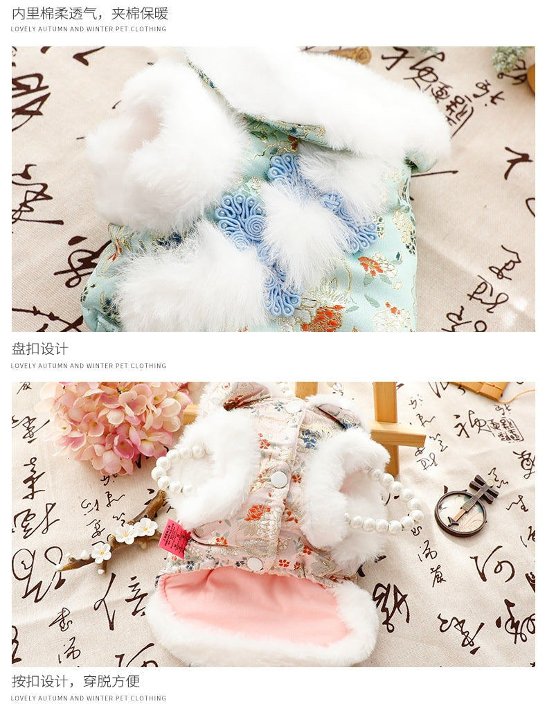 ペットウェア かわいい 3色XS-XL秋冬あたたまることスエード入り厚手タイプ犬の服かわいい中国風新年猫の新生ミルク犬のミルク猫のプリンセス子犬マシュマロ小型犬テディ服