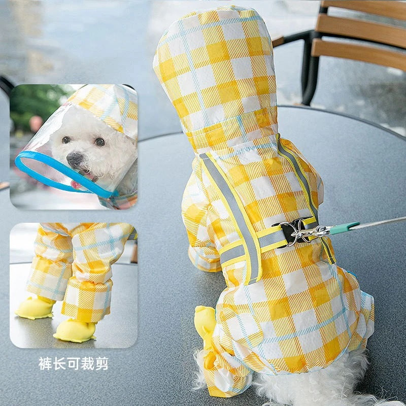 ペット服 牽引可能な子犬のレインコート防水ペット雨の日の服