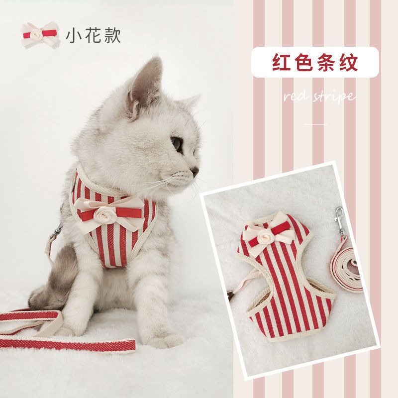 品質保証 ハーネス 犬 猫 おしゃれ ストライプ 簡単装着 かわいい 脱げない メッシュ 小型犬 中型犬 ネコ 胴輪 リードセット 散歩 リボン ペット ドッグ キャット 犬猫用