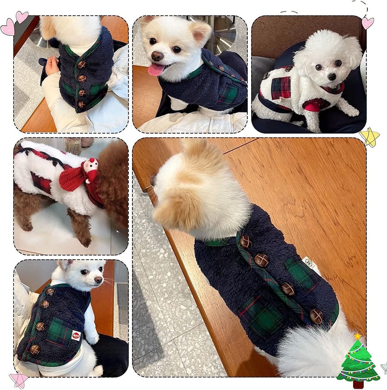 メガ割ペット服 クリスマス 可愛い ペット服 パーカー 服 犬服 ベスト コート マフラー付き 袖なし 猫服 ふわふわ 暖かい ドッグウェア コスム 保温 防寒 小中型犬 お散歩お出かけ服