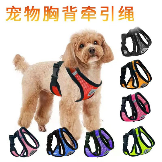 ペット犬の縄の胸に犬の首輪をつけて外出します