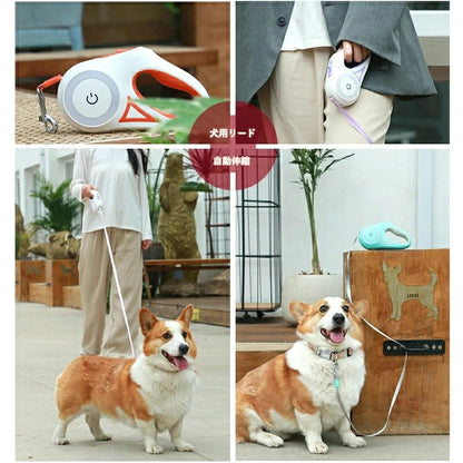 [高品質]ペット用 犬用 猫用 伸縮リード 3m 自動巻取り式リード ライト付き ロック リールリード 散歩紐 伸びる 縮む 伸び縮み お散歩用品 電池付属な