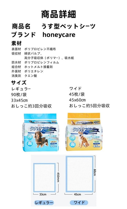 <a href="https://www.qoo10.jp/gmkt.inc/Search/brand.aspx?brandno=109151" target="_blank" class="title_brand" id="btn_brand" title="Honeycare">Honeycare</a>ペットシーツ うす型レギュラー90枚 日本製ポリマー抗菌クエン酸消臭 スピート吸収ペットシート レギュラー 薄型 猫 犬 小動物 超吸収 消臭 おしっこ おしっこシート