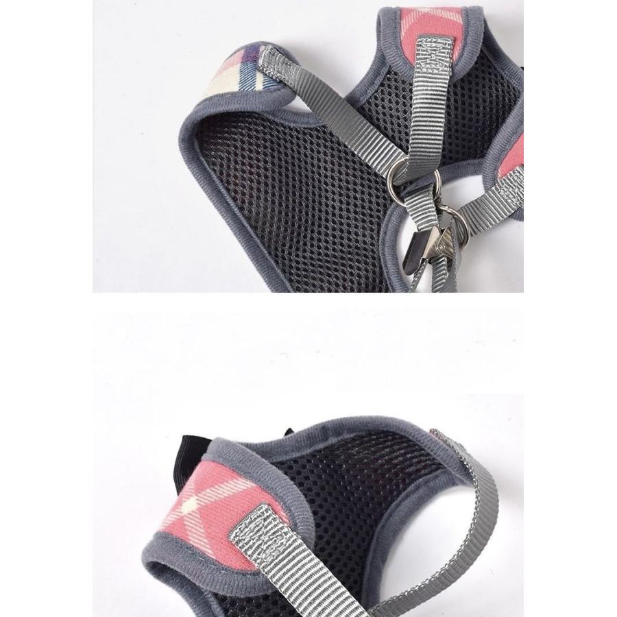 ハーネス リード ２点セット 犬用 猫用 小型犬 ペットウェア ドッグウェア ペット用品 メッシュ ベスト チェック リボン 蝶ネクタイ 鈴 お出かけ
