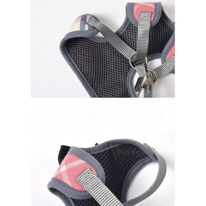 ハーネス リード ２点セット 犬用 猫用 小型犬 ペットウェア ドッグウェア ペット用品 メッシュ ベスト チェック リボン 蝶ネクタイ 鈴 お出かけ