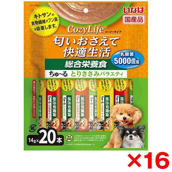 <a href="https://www.qoo10.jp/gmkt.inc/Search/brand.aspx?brandno=77771" target="_blank" class="title_brand" id="btn_brand" title="いなばペットフード">いなばペットフード</a>16個セット いなば Cozy Lifeちゅ～る 20本入り 総合栄養食 とりささみバラエティ