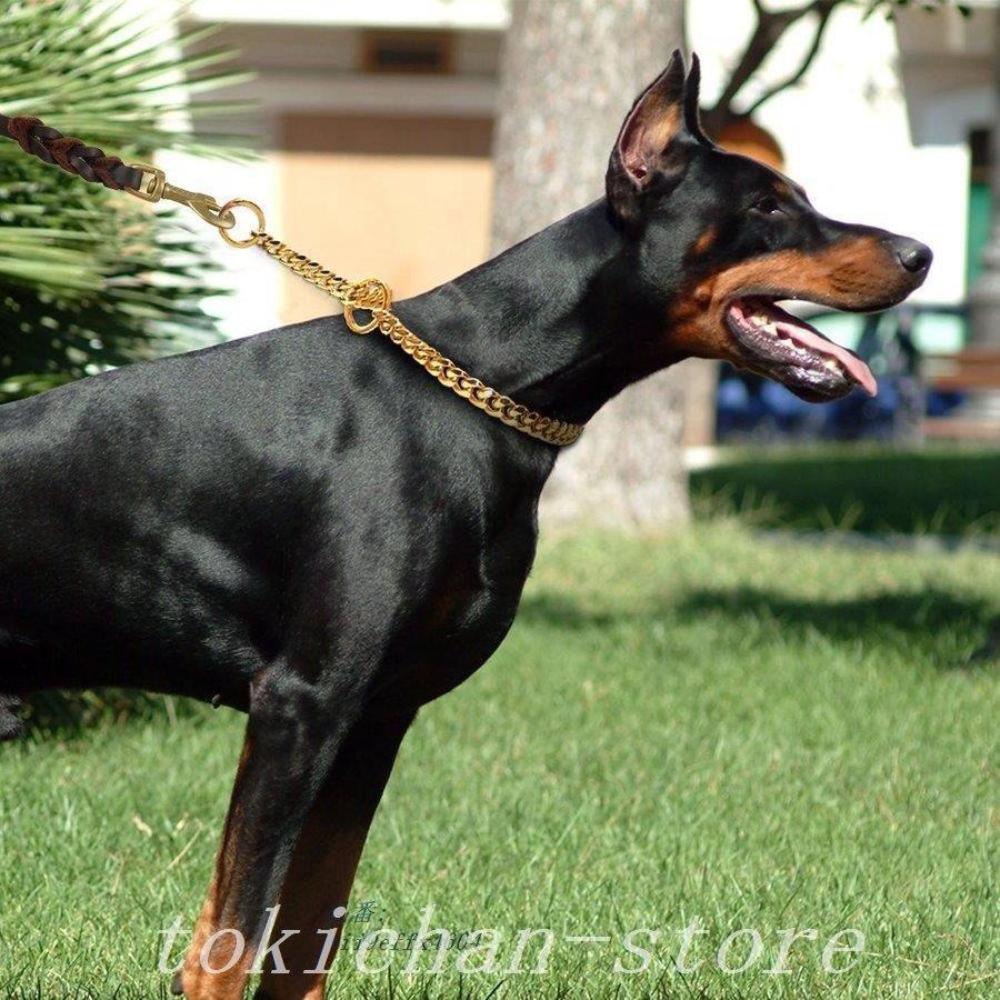 犬チェーン首輪ステンレストレーニングチョークスリップ大型犬ドッグゴールド