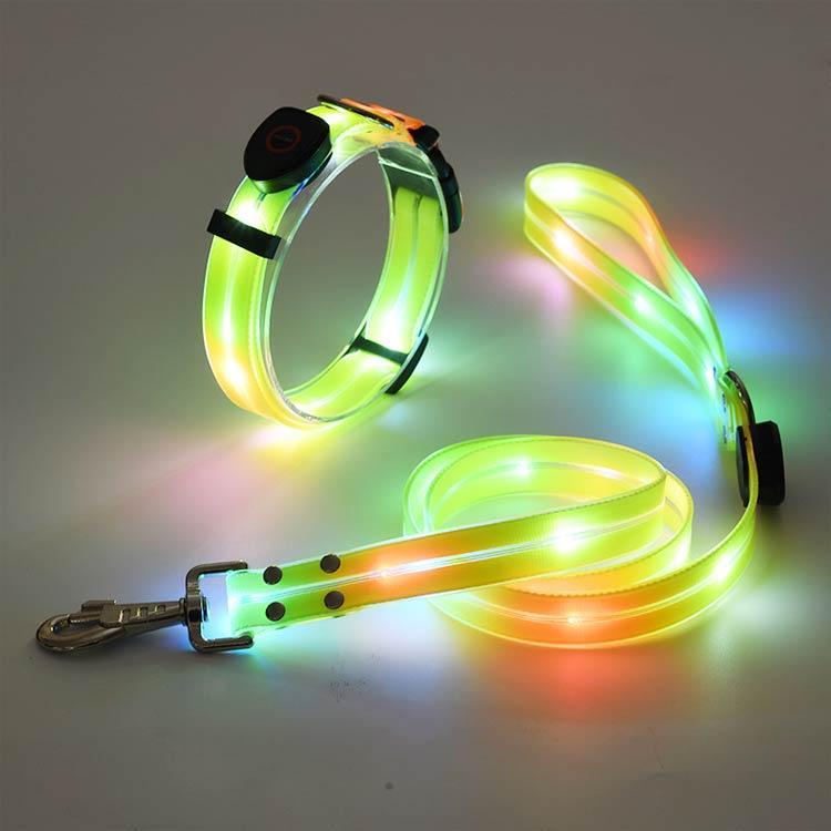 [送&料無料]リード LEDライト式リード LED 光る 首輪 ライト付き カラフル 夜間 USB 充電式 充電式 散歩 犬 発光 幅2.3cm 小型犬 点滅 犬用リード LEDライト式リード