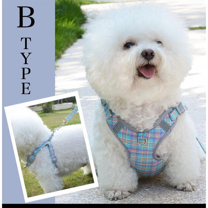 犬 カラフル チェック 猫 リード付 服 ハーネス 胴輪 ドッグ ウェアハーネス キャット ペット