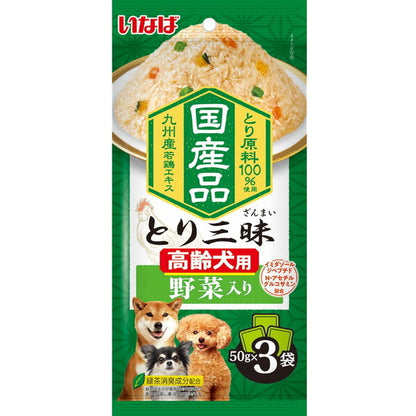 <a href="https://www.qoo10.jp/gmkt.inc/Search/brand.aspx?brandno=77771" target="_blank" class="title_brand" id="btn_brand" title="いなばペットフード">いなばペットフード</a>とり三昧 高齢犬用 野菜入り 50g×3袋