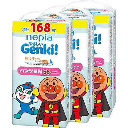 ネピアGenki! 【パンツ Mサイズ】 アンパンマン おむつ ネピア やさしいGENKI! パンツ [ケース品] ホワイト (6~12kg)168枚(56枚×3)