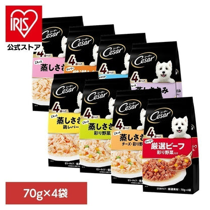 <a href="https://www.qoo10.jp/gmkt.inc/Search/brand.aspx?brandno=129137" target="_blank" class="title_brand" id="btn_brand" title="MARTH">MARTH</a>【人気商品】ドッグフード Cesar シーザー パウチ ささみ/ビーフ/白身魚 70g×4袋 CPM1 マースジャパンリミテッド