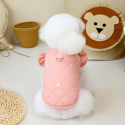 犬の服ペットの服小型犬や猫が着ることができる秋と冬の暖かく快適な愛のハートのフライスリーブコットンベスト