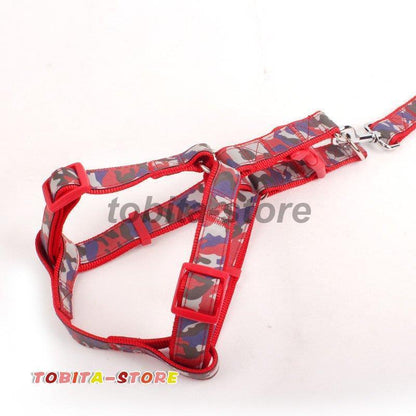 犬用ハーネスリード 2点セット 胴輪 ハーネス リード 迷彩柄 カモフラ柄 夜光 反射 光る ペット用品 犬 猫 犬用 猫用 散歩 夜間