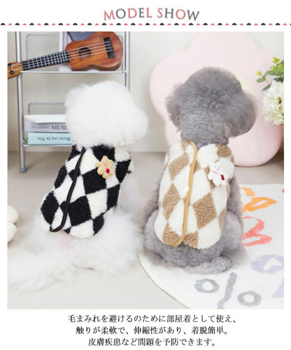 新作セール犬 服 犬の服 小型犬 タンクトップ ベスト ボア ペット服 猫服 ドッグウェア 春秋 アーガイル柄 お出かけ 普段着 脱毛保護 可愛い トイプードル ペット服 犬用洋服 猫服 お揃い おし