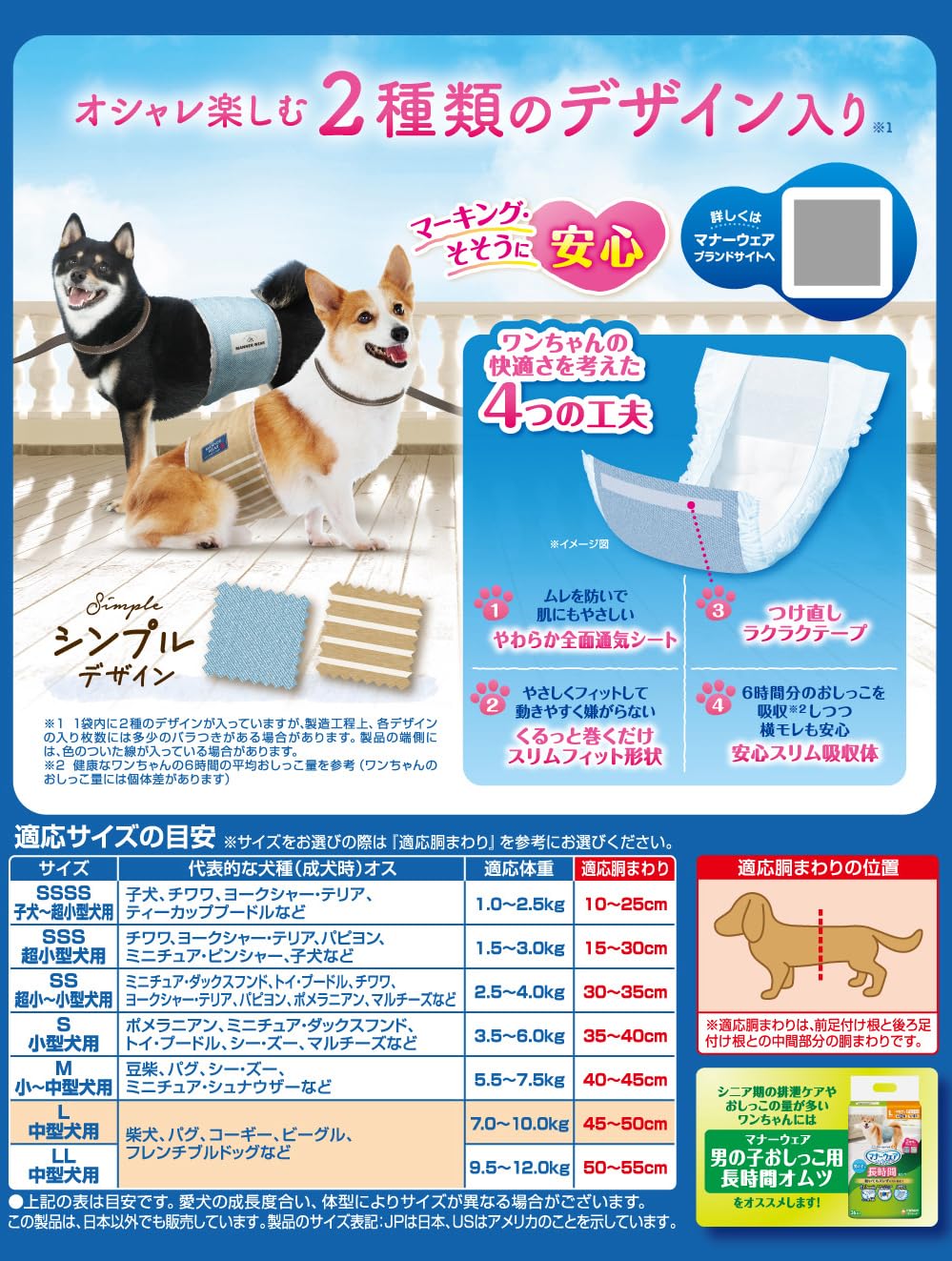 <a href="https://www.qoo10.jp/gmkt.inc/Search/brand.aspx?brandno=124379" target="_blank" class="title_brand" id="btn_brand" title="マナーウェア">マナーウェア</a>ユニ・チャーム 【セット販売】マナーウェア 男の子用 中型犬用 Lサイズ 迷彩・デニム 40枚×2コ