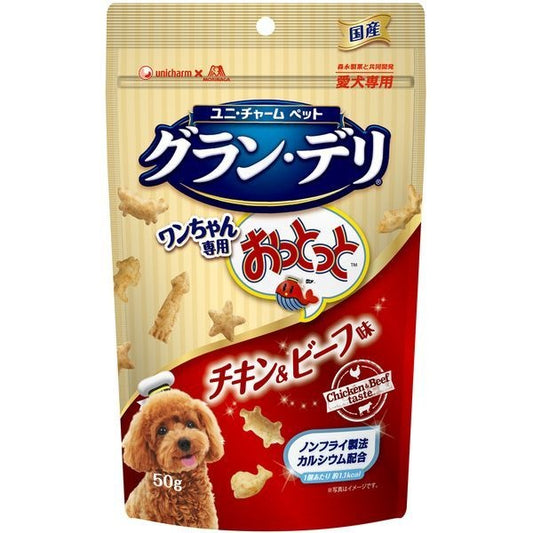 <a href="https://www.qoo10.jp/gmkt.inc/Search/brand.aspx?brandno=18151" target="_blank" class="title_brand" id="btn_brand" title="ユニ・チャーム">ユニ・チャーム</a>グランデリ ワンちゃん専用おっとっと チキン&ビーフ味 50g