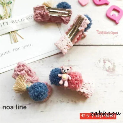 [運送免除][7月新品]ヘアピン 子供 キッズ 犬 ヘアクリップ ペット 子供 ヘアーアクセサリー 髪飾り 犬の髪留め 2点セット ボア ポンポン クマちゃん
