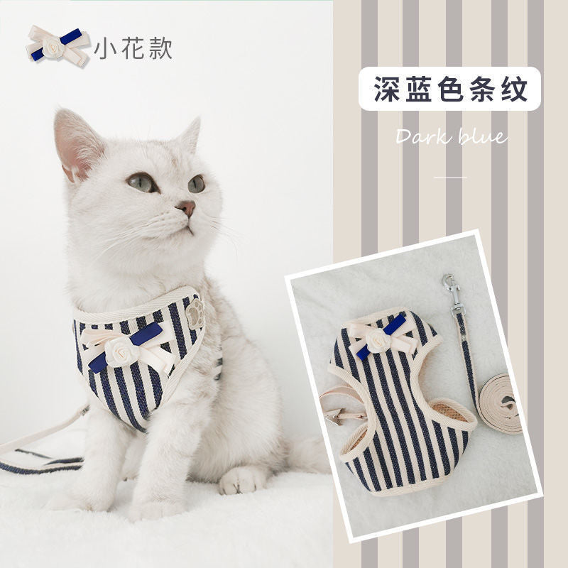 品質保証 ハーネス 犬 猫 おしゃれ ストライプ 簡単装着 かわいい 脱げない メッシュ 小型犬 中型犬 ネコ 胴輪 リードセット 散歩 リボン ペット ドッグ キャット 犬猫用