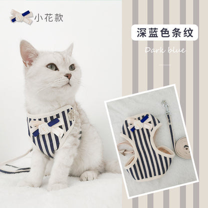品質保証 ハーネス 犬 猫 おしゃれ ストライプ 簡単装着 かわいい 脱げない メッシュ 小型犬 中型犬 ネコ 胴輪 リードセット 散歩 リボン ペット ドッグ キャット 犬猫用