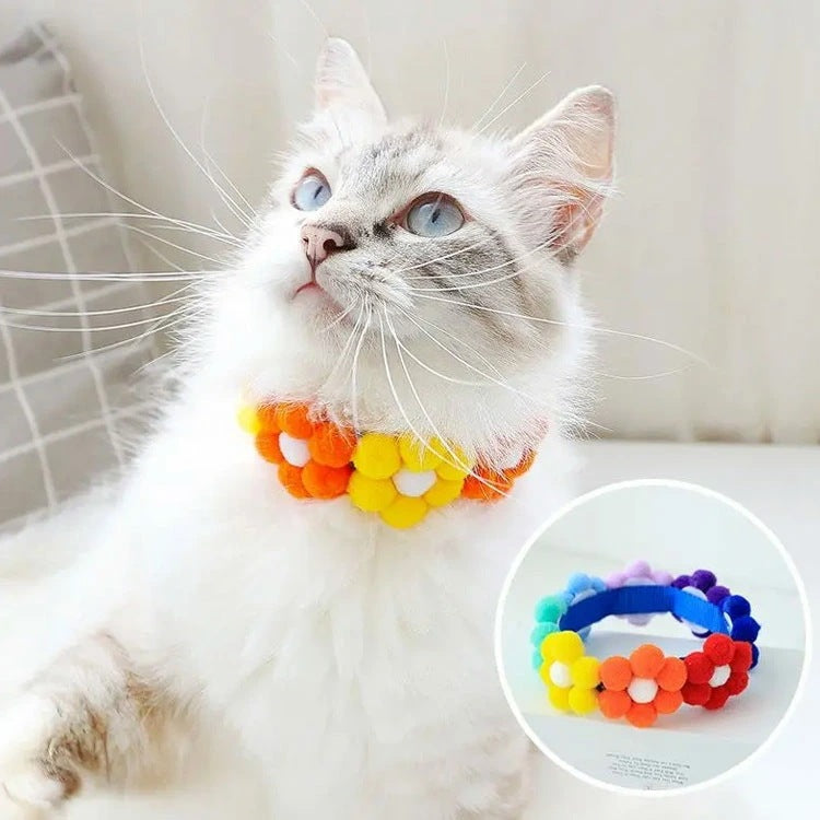 かわいいポンポン花！犬 首輪 猫 かわいい 小型犬 中型犬 おしゃれ ペット用カラー うさぎ お出掛け お散歩 ペット用品 ペットグッズ お花 カラフル 愛犬 愛猫