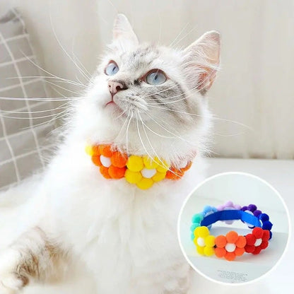 かわいいポンポン花！犬 首輪 猫 かわいい 小型犬 中型犬 おしゃれ ペット用カラー うさぎ お出掛け お散歩 ペット用品 ペットグッズ お花 カラフル 愛犬 愛猫