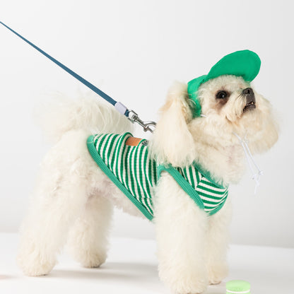 犬 洋服 春夏犬服ボーダーベスト帽子リードスリング小型犬猫ペット服