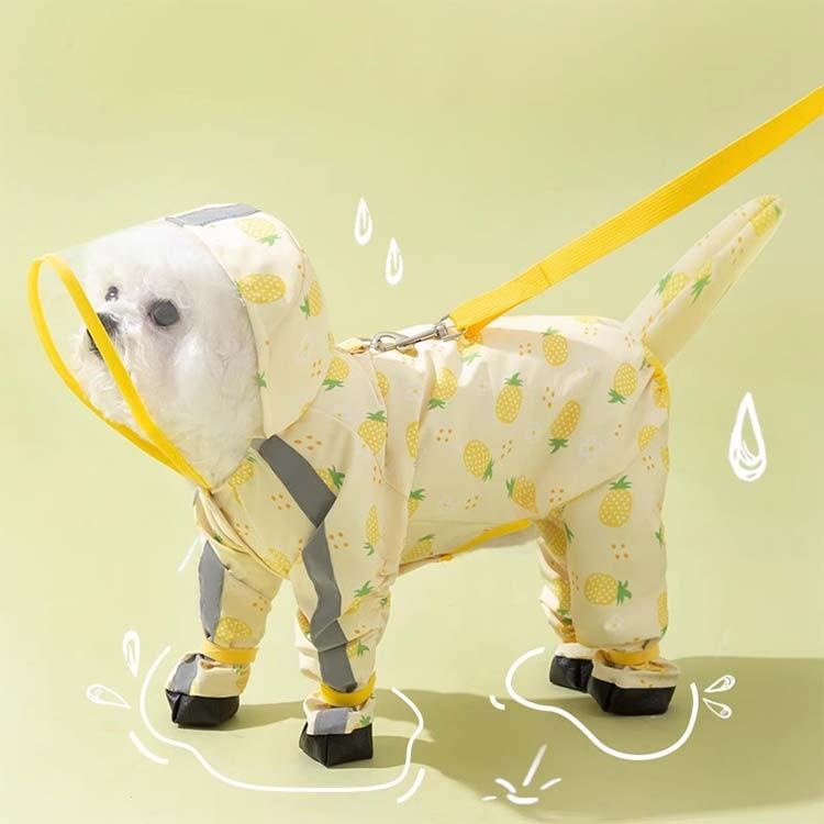 犬 レインコート ドッグウェア 犬用 犬服 防水ウェア 4本足 梅雨対策 雨具 ワンちゃん 服 リード穴有り 調整ベルク カッパ フード付き 脱着簡単